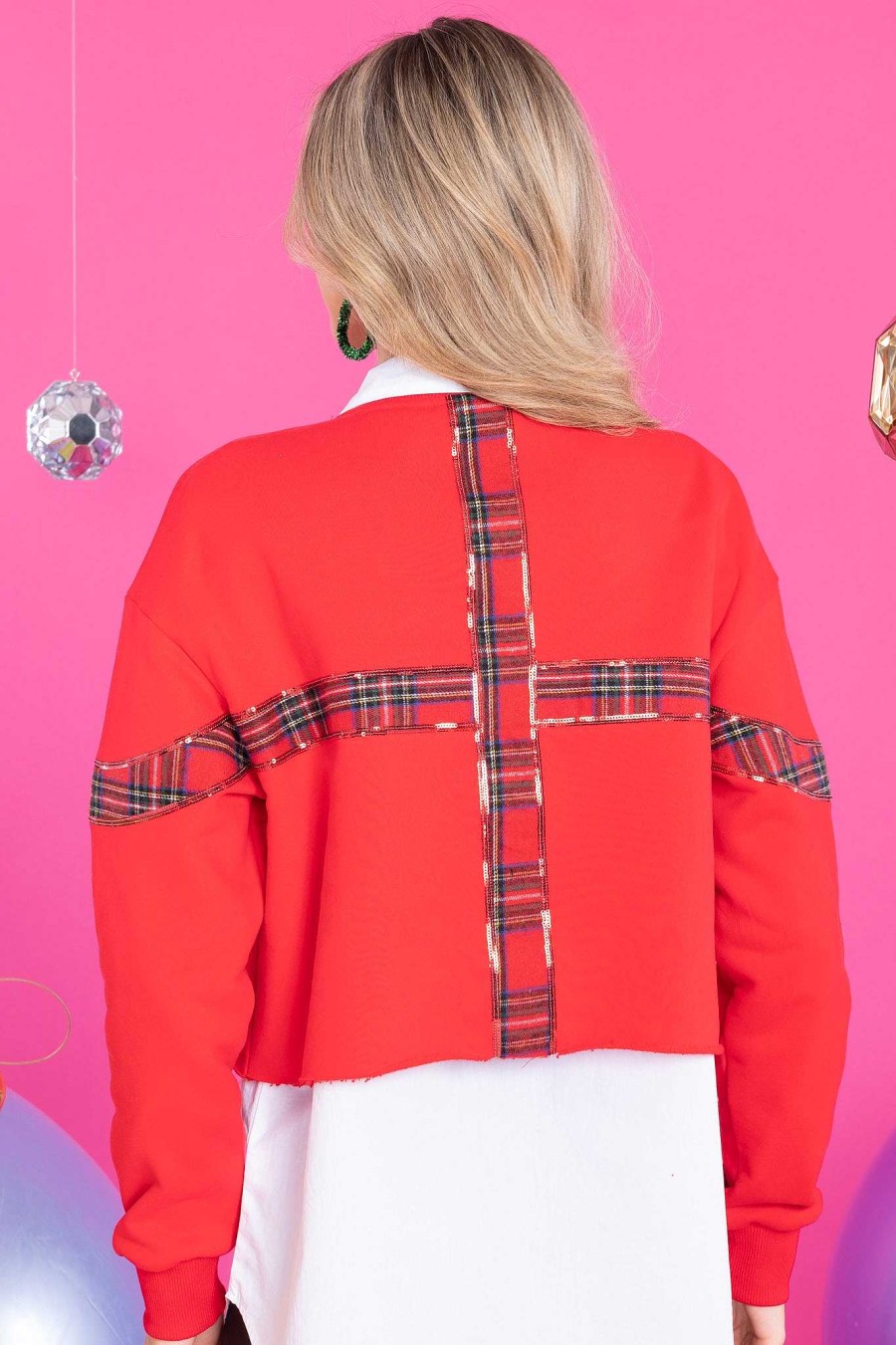 Clothing Queen of Sparkles Sweatshirts & Hoodies | Plaid Bow Sweatshirt Red