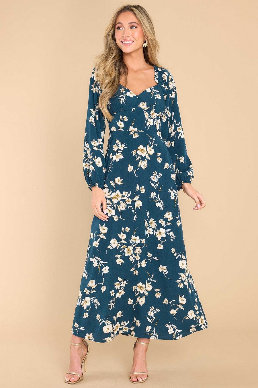 Clothing Red Dress Maxi Dresses | Sweet Attraction Floral Print Maxi Dress Teal