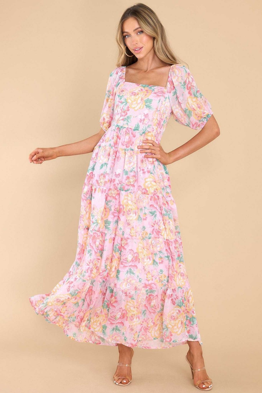 Clothing Red Dress Maxi Dresses | Soul Blossom Multi Floral Print Maxi Dress Pink