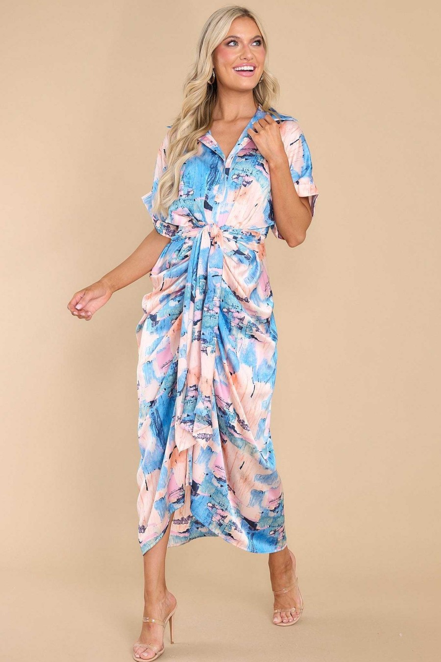 Clothing Red Dress Casual Dresses | Revel In The Moment Print Dress Blue