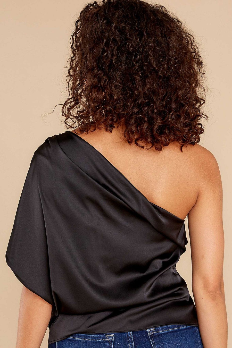 Clothing Red Dress Blouses & Shirts | Simple Beauty One Shoulder Top Black