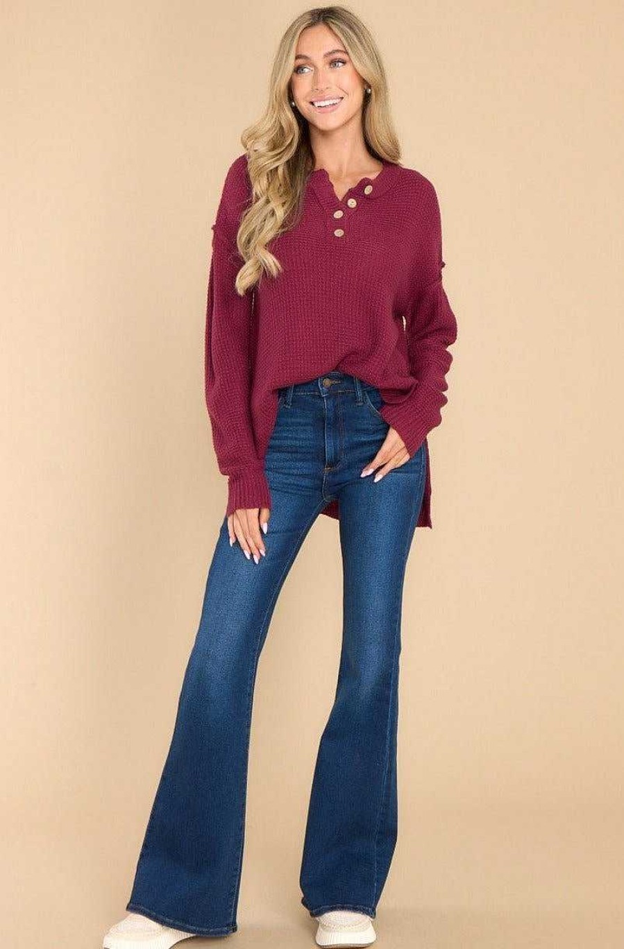 Clothing Red Dress Casual Tops | All The Humor Sweater Sangria