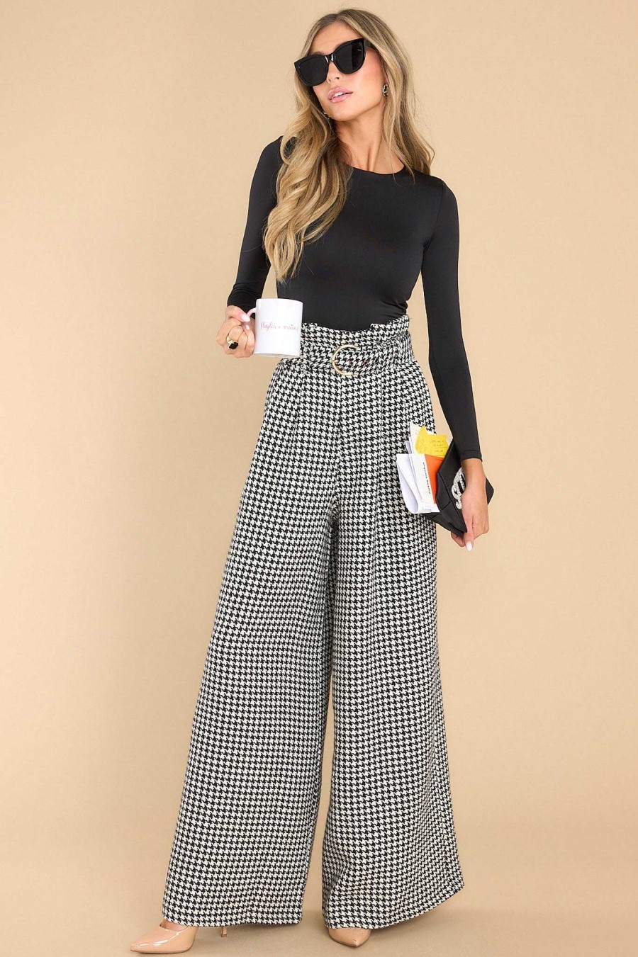 Clothing Aura Pants | Counting Every Minute Houndstooth Pants Black