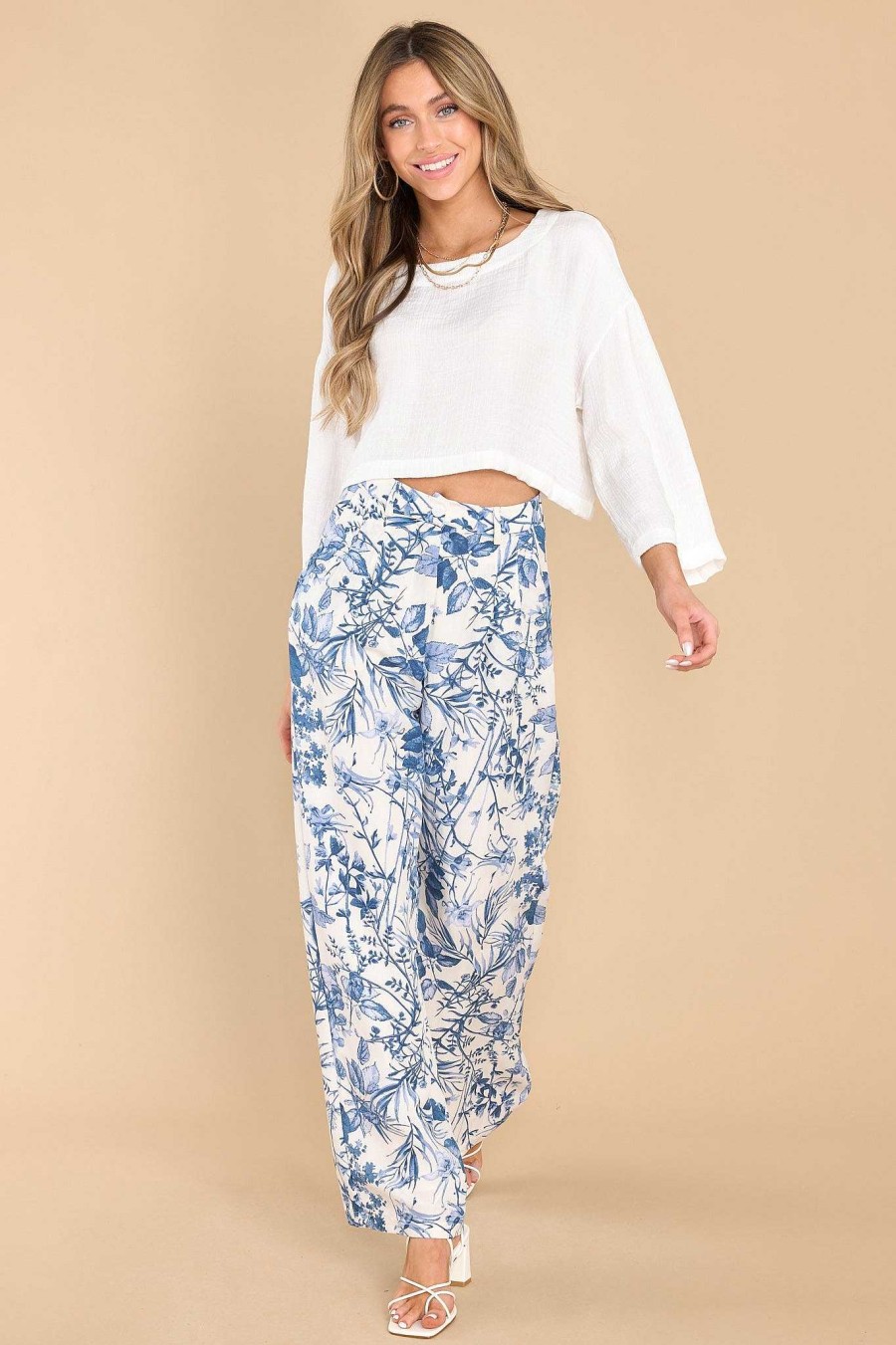 Clothing Red Dress Two Piece Sets | Be The Blossom Print Pants Blue