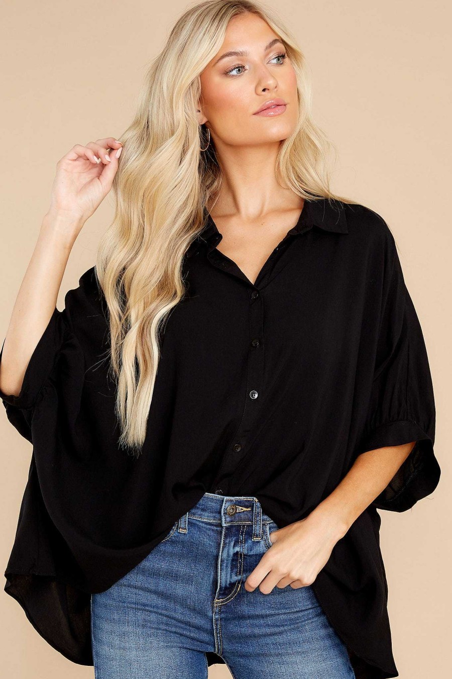 Clothing Red Dress Blouses & Shirts | Casual Goddess Top Black