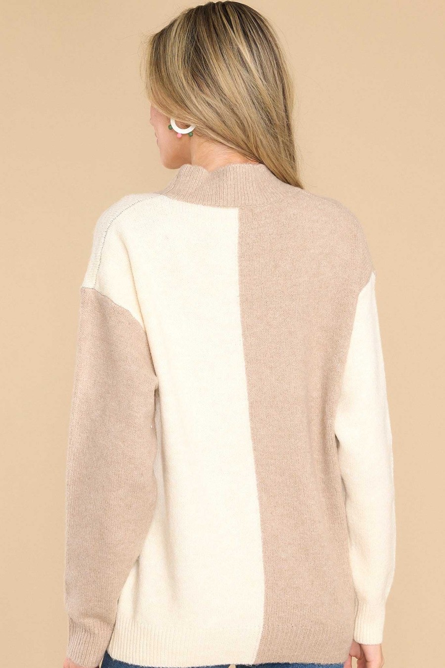 Clothing Red Dress Casual Tops | You Wouldn'T Get It Ivory Two Toned Sweater Taupe