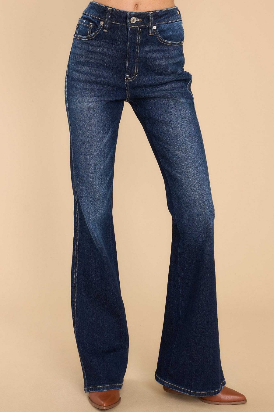 Clothing Red Dress Clean Denim | Everything Counts Stretch Flare Leg Jeans Dark Wash