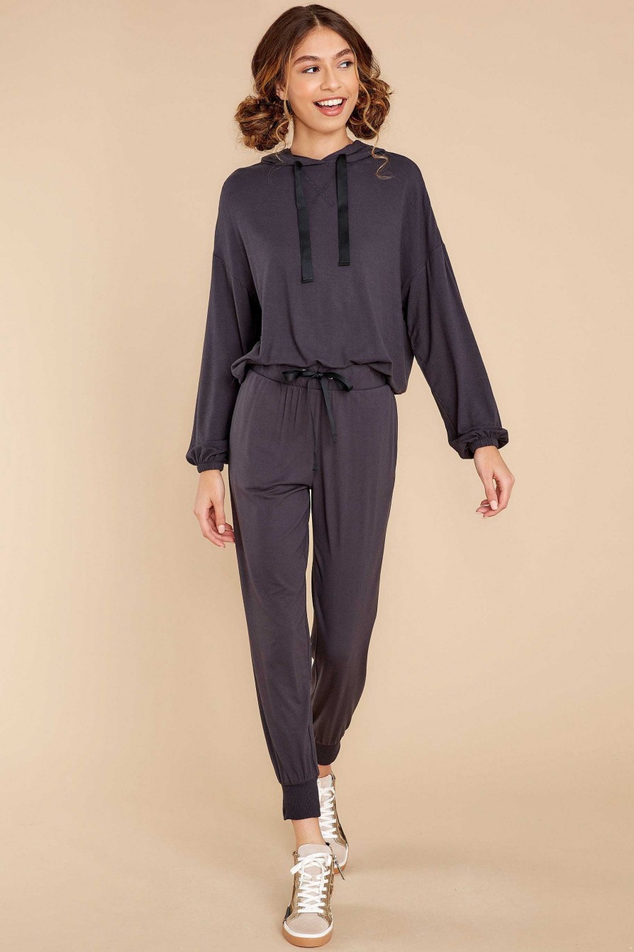 Clothing Z Supply Loungewear Tops | Sonya Whisper Black Jersey Hoodie Onyx