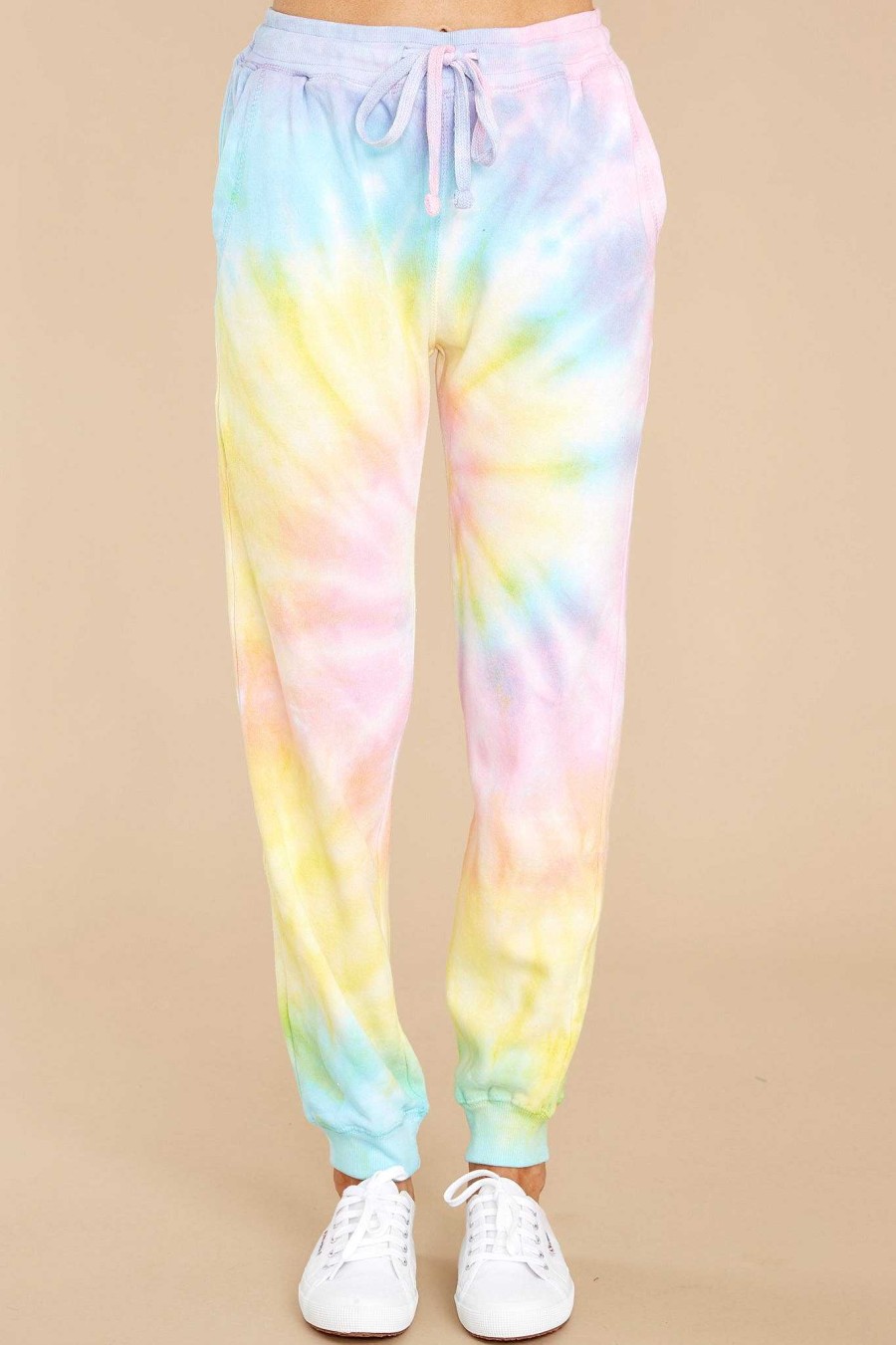 Clothing Red Dress Loungewear Bottoms | Sweet Staycation Dreamsicle Tie Dye Joggers Yellow