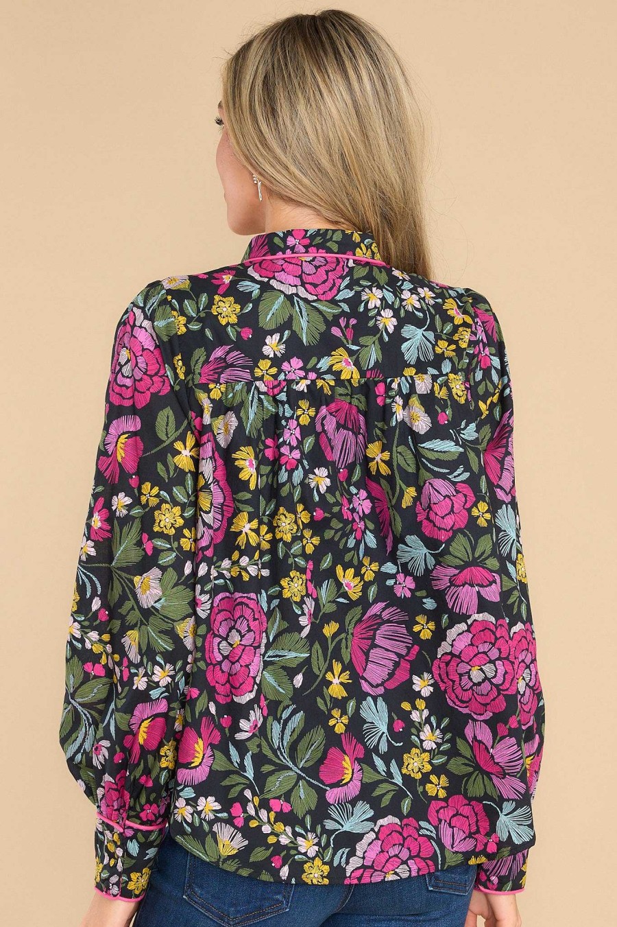 Clothing Red Dress Casual Tops | In An Instant Floral Print Top Black