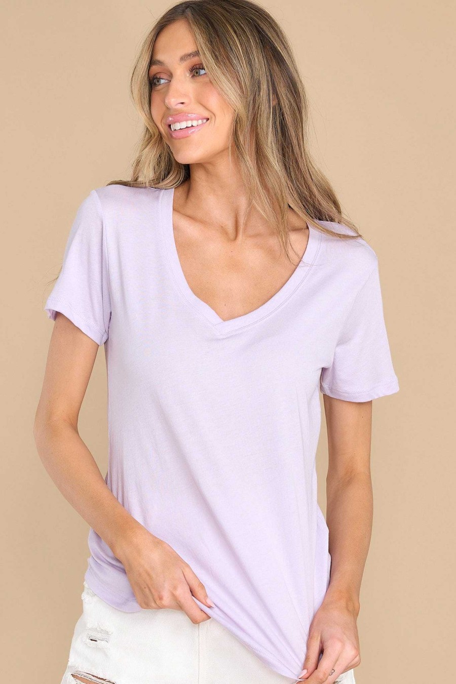 Clothing Z Supply Casual Tops | Kasey Violet Stone Modal V-Neck Tee Lavender