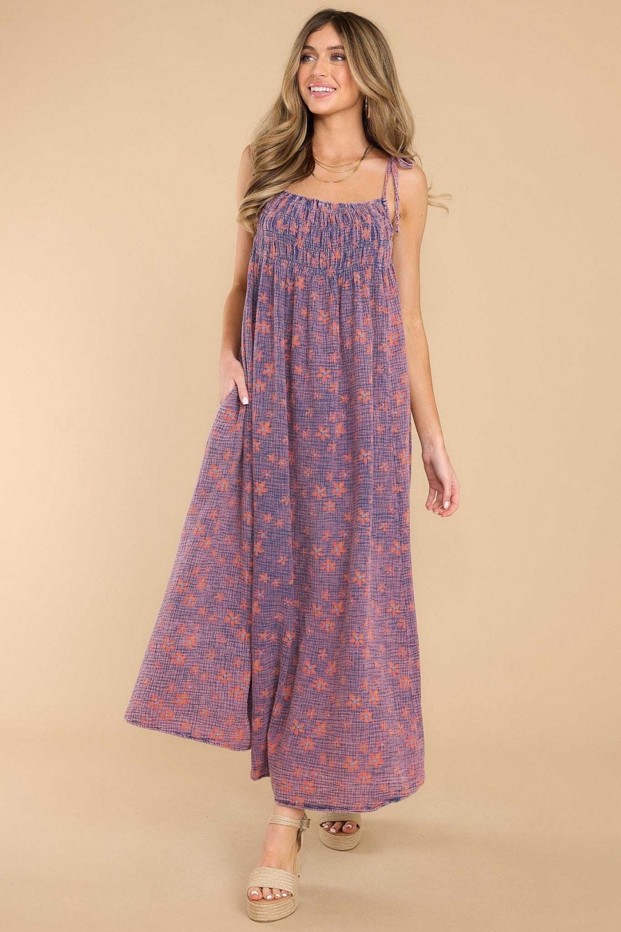 Clothing Red Dress Maxi Dresses | Only A Dream Floral Maxi Dress Navy