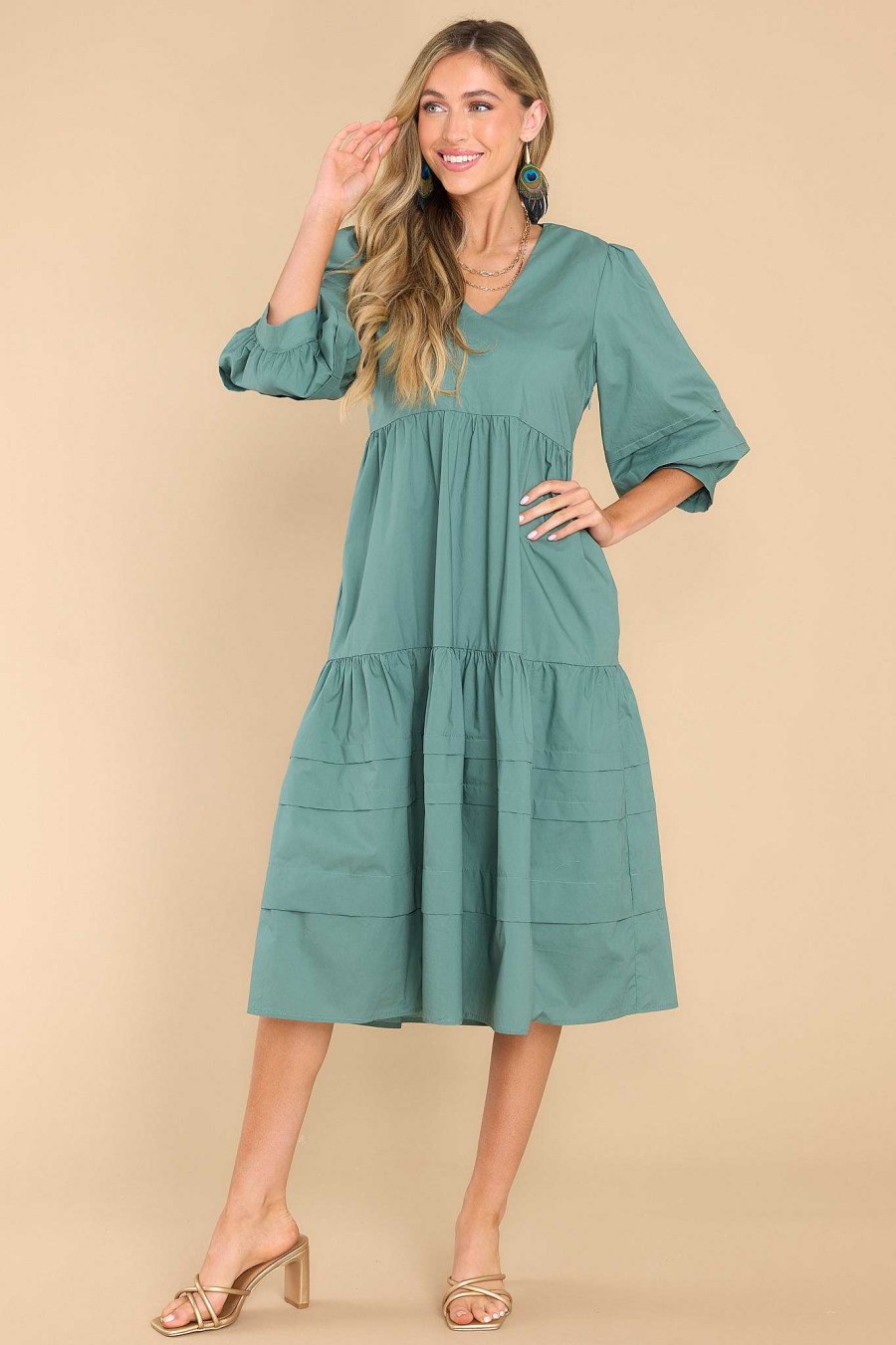 Clothing Aura Midi Dresses | Cozy And Carefree Midi Dress Desert Sage