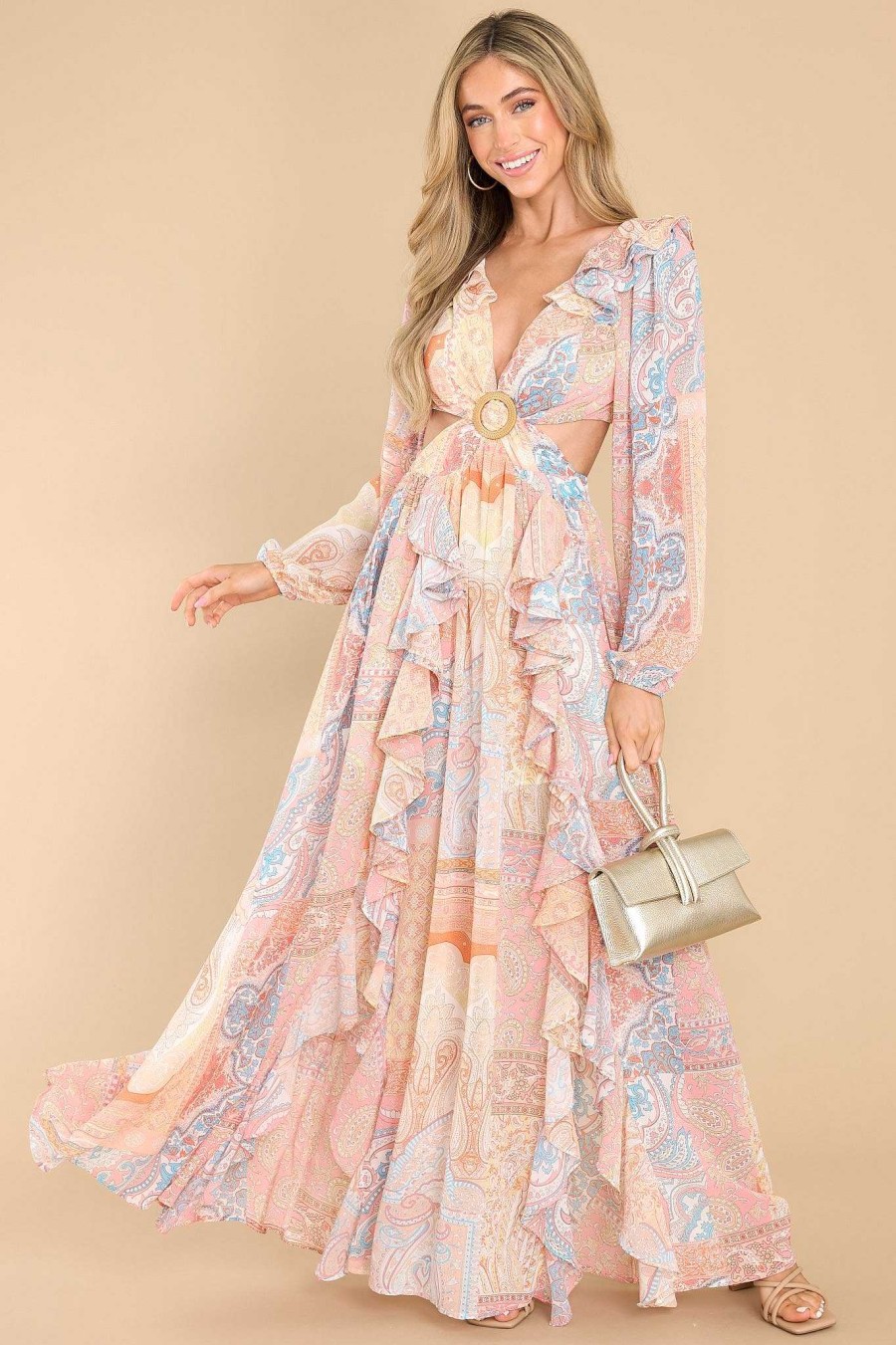Clothing Red Dress Maxi Dresses | Still Holding On Print Maxi Dress Blush