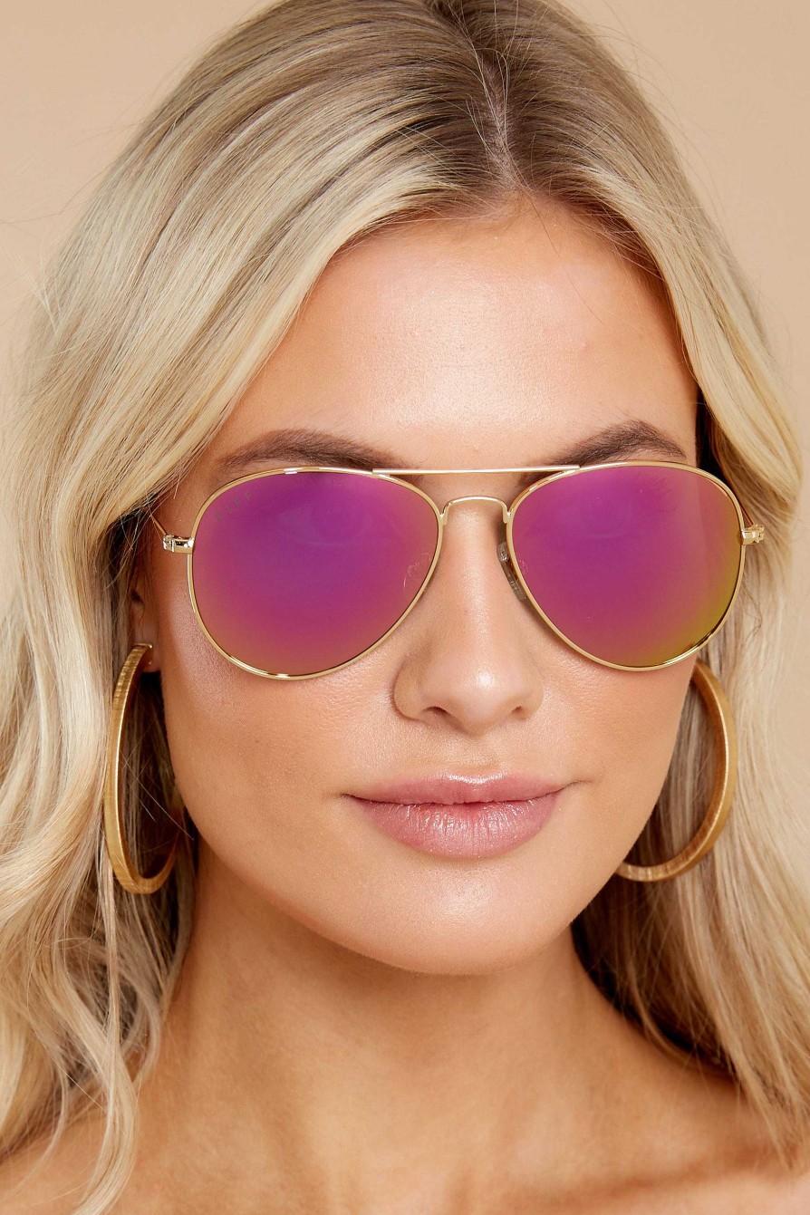Accessories DIFF Sunglasses | Cruz Aviator Mirror Sunglasses Gold Pink