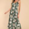 Clothing Red Dress Midi Dresses | Nobody Like Me Floral Midi Dress Hunter Green