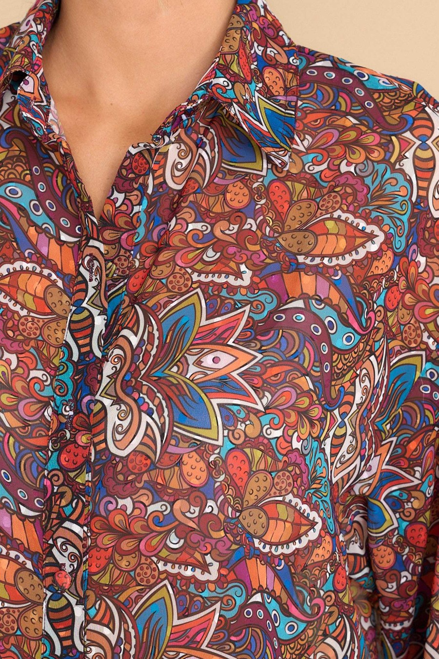 Clothing Aura Blouses & Shirts | You'Re All Mine Multi Print Top Burgundy