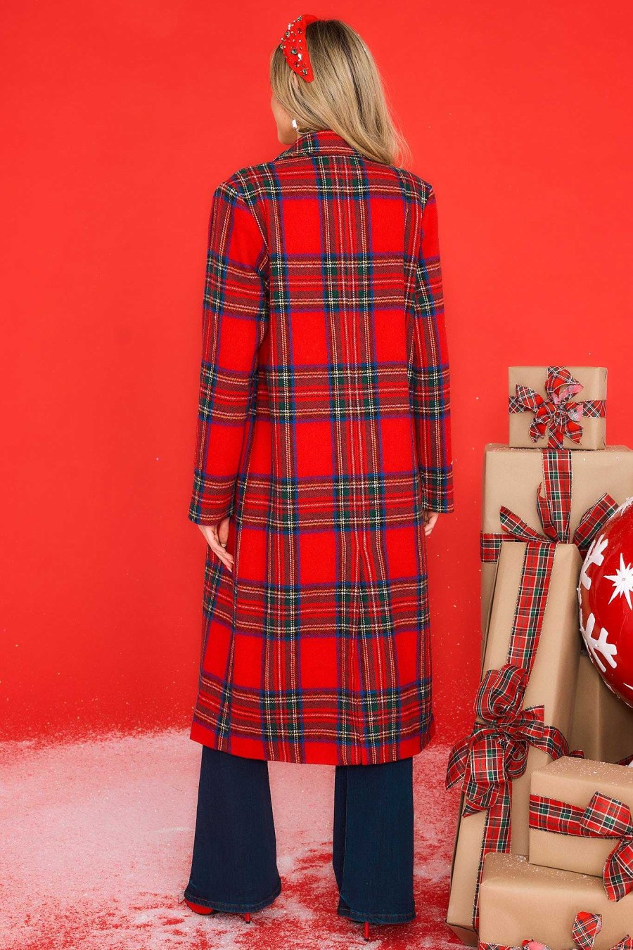 Clothing Aura Coats | So Reminiscent Plaid Coat Red