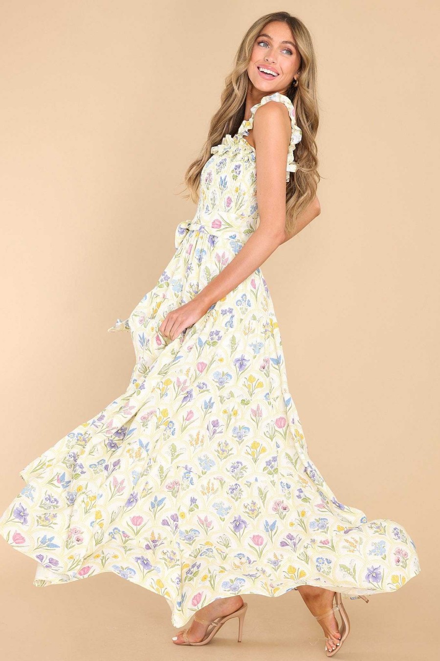 Clothing Aura Maxi Dresses | Simply Lovestruck Floral Print Maxi Dress Ivory