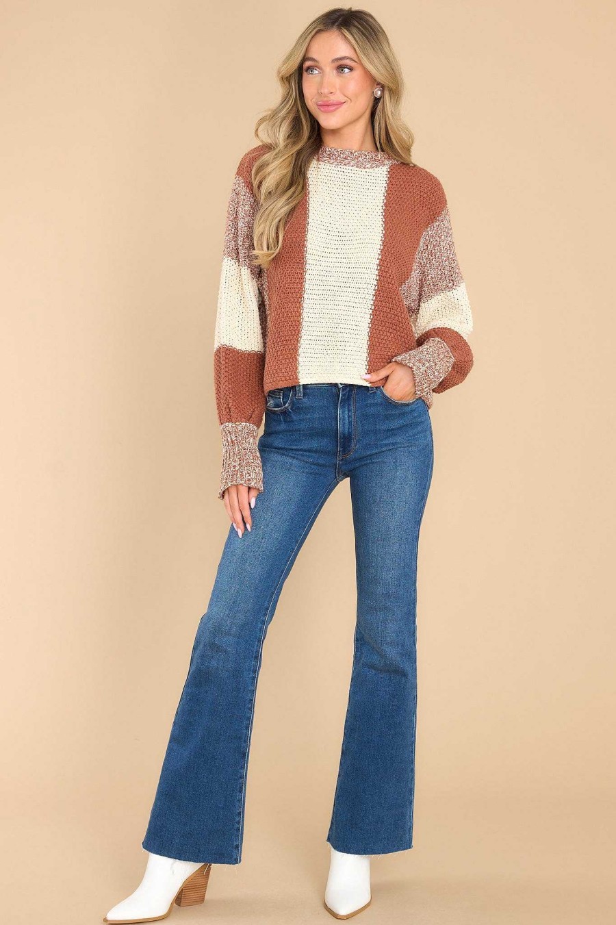 Clothing Red Dress Casual Tops | Every Aspect Multi Stripe Sweater Rust