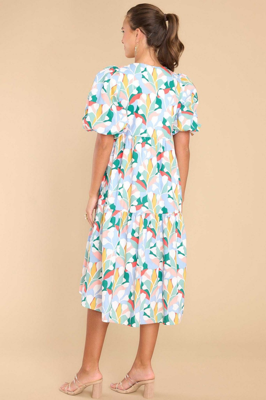 Clothing Aura Midi Dresses | Eyes In Paradise Multi Print Midi Dress Sky Blue