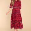 Clothing Red Dress Midi Dresses | Get To The Point Lace Midi Dress Red
