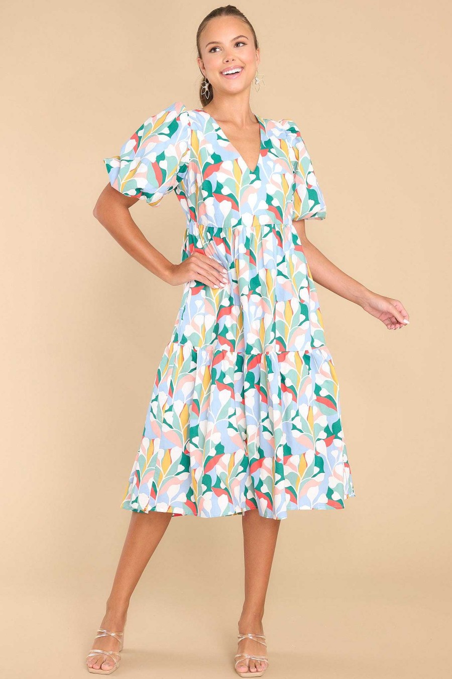Clothing Aura Midi Dresses | Eyes In Paradise Multi Print Midi Dress Sky Blue