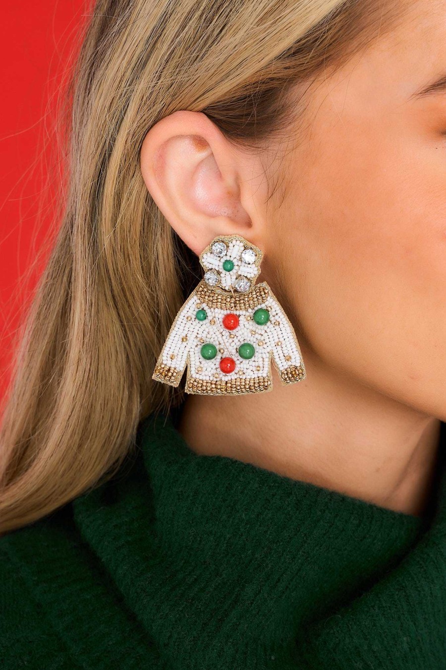 Jewelry Red Dress | Festive Flair Beaded Earrings White