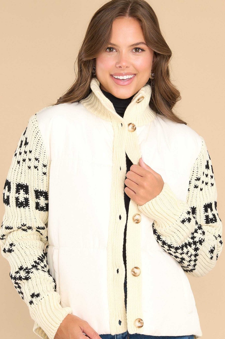 Clothing Red Dress Coats | Warm Hugs Print Coat Ivory
