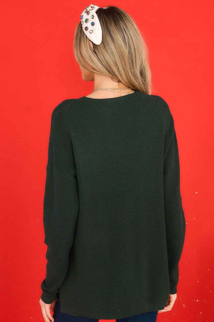 Clothing Red Dress Casual Tops | Listen Carefully Sweater Hunter Green