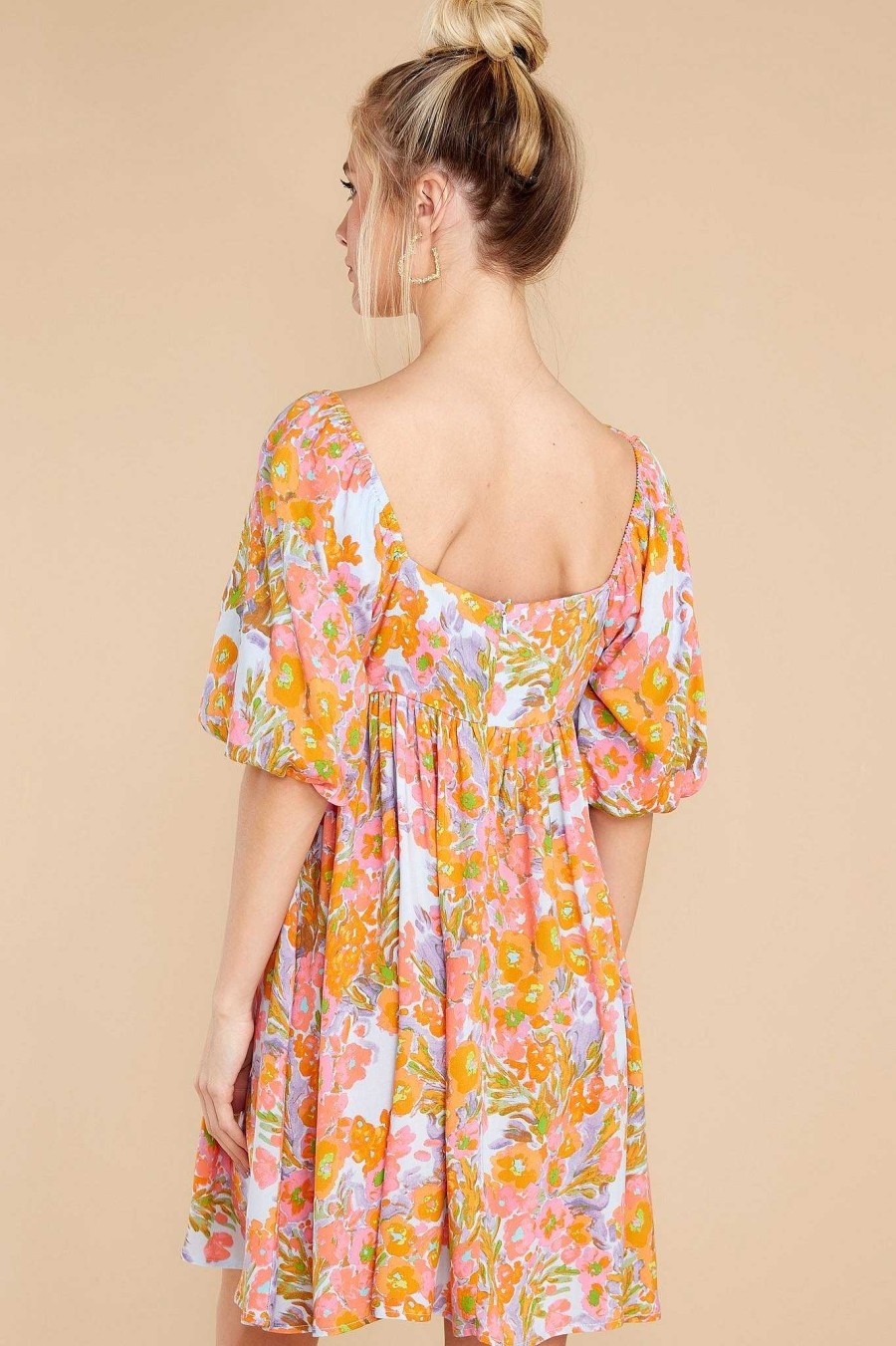 Clothing Red Dress Floral Dresses | Enchanting Ways Floral Print Dress Orange
