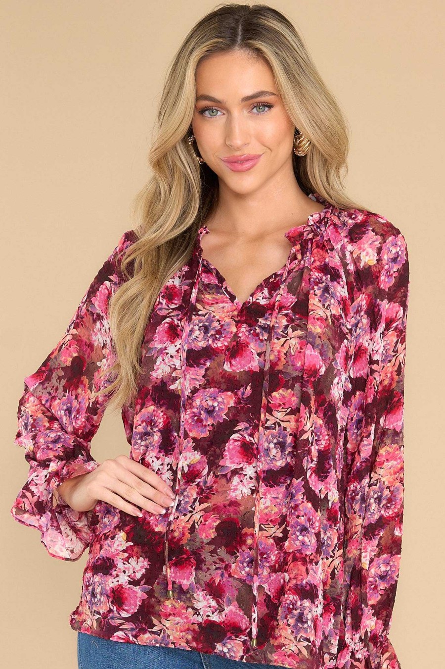 Clothing Red Dress Casual Tops | Bloom Of Our Love Floral Print Top Burgundy