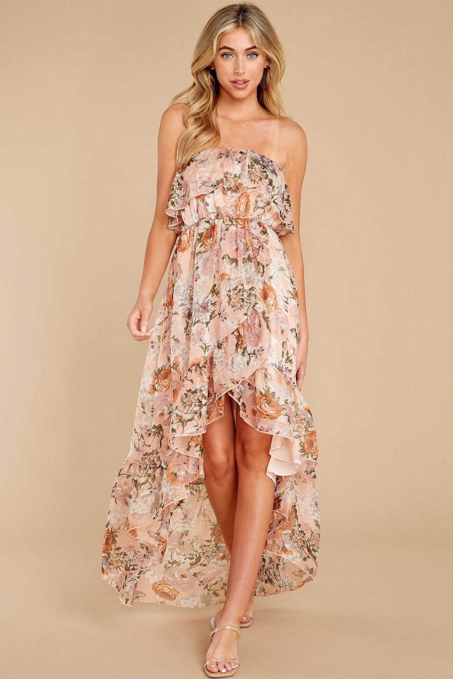 Clothing Red Dress Floral Dresses | One Sure Way Blush Floral Print High-Low Dress Pink